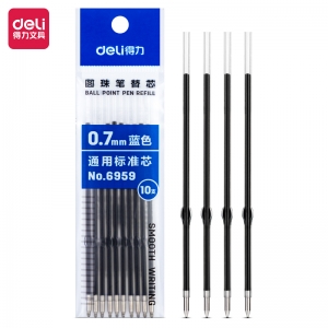 得力 6959 0.7mm按動圓珠筆芯 藍色（10支/袋）